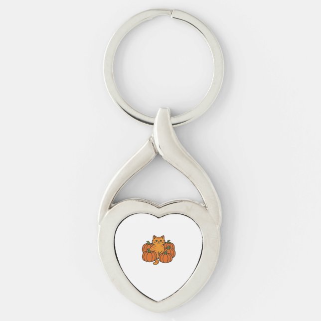Orange Pumpkin Kitty Cat Magic Oversized T-Shirt Key Ring (Front)