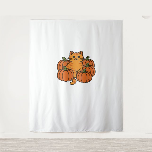 Orange Pumpkin Kitty Cat Magic Oversized T-Shirt Tapestry (Front)