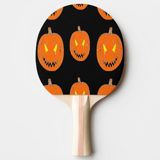 Orange pumpkin on black ping pong paddle (Front)