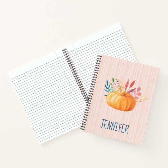 Orange Pumpkin on Pink and Gold Stripes Notebook (Inside)