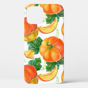 Orange pumpkin on white background. Seamless patte iPhone 12 Case