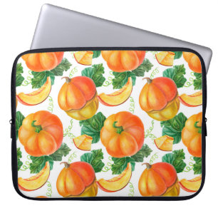 Orange pumpkin on white background. Seamless patte Laptop Sleeve