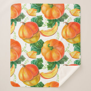 Orange pumpkin on white background. Seamless patte Sherpa Blanket