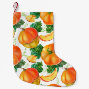 Orange pumpkin on white background. Seamless patte Small Christmas Stocking