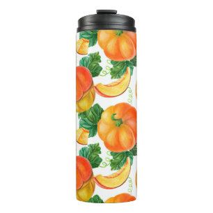 Orange pumpkin on white background. Seamless patte Thermal Tumbler