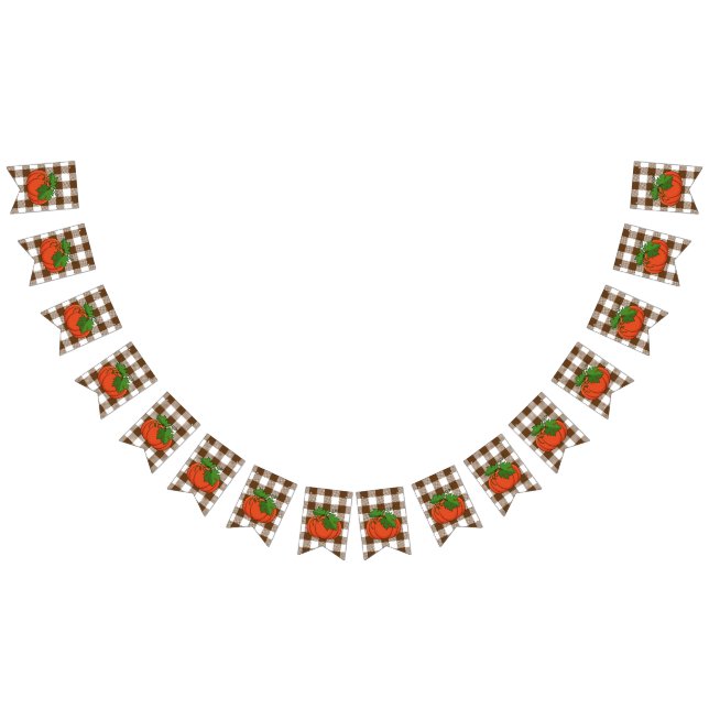 Orange Pumpkin on White Brown Chequered Pattern Bunting (All)