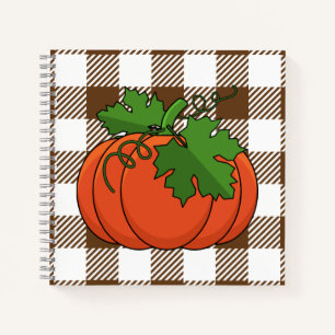 Orange Pumpkin on White Brown Chequered Pattern Notebook