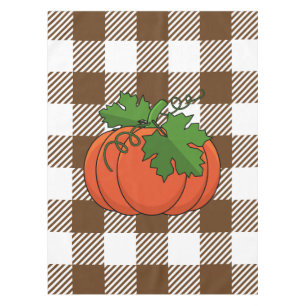 Orange Pumpkin on White Brown Chequered Pattern Tablecloth