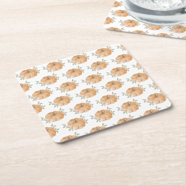 Orange  Pumpkin Pattern Autumn  Square Paper Coaster (Angled)