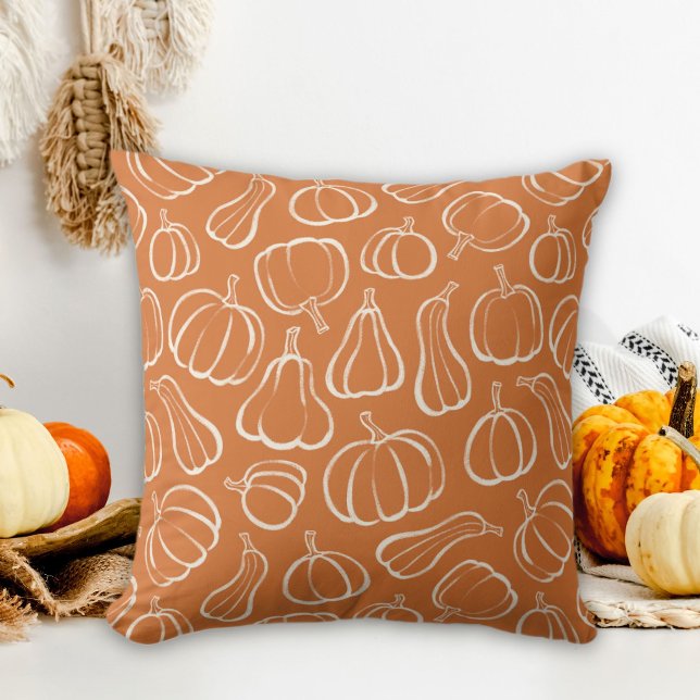 Orange Pumpkin Pattern Fall Autumn Halloween Decor Cushion (Creator Uploaded)