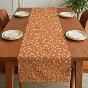 Orange Pumpkin Pattern Fall Autumn Halloween Decor Short Table Runner