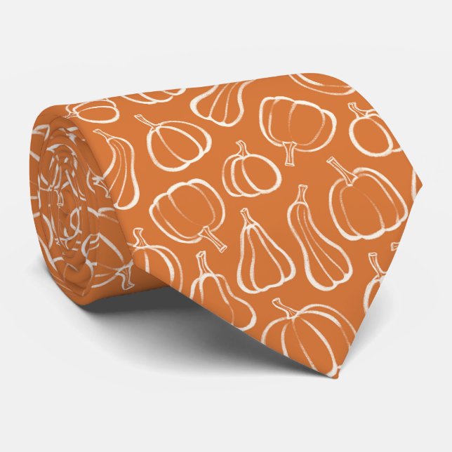 Orange Pumpkin Pattern Fall Autumn Halloween Party Tie (Rolled)