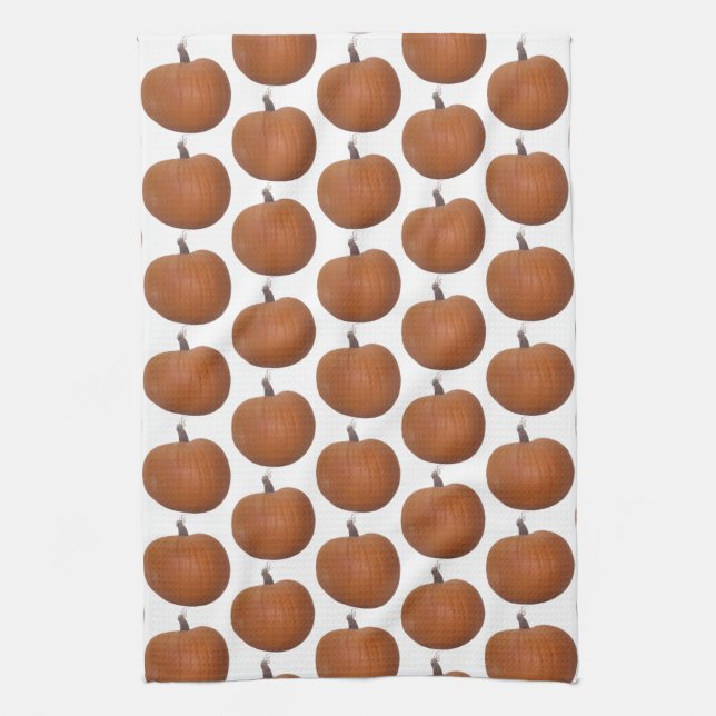 Orange Pumpkin Photo Cutout Tiled on White Tea Towel (Vertical)