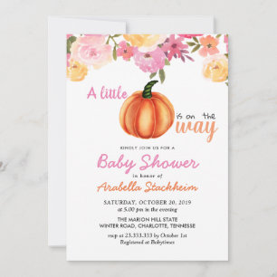 Orange Pumpkin Pink Floral Baby Shower Invitation