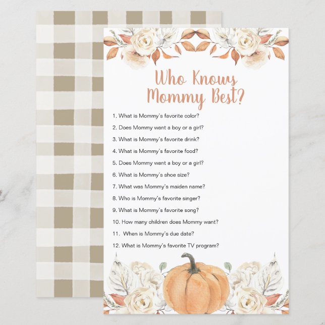 Orange Pumpkin Rustic Floral Who Knows Mummy Best (Front/Back)