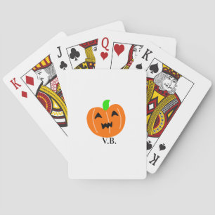 Orange pumpkin scary eyes halloween add name playing cards