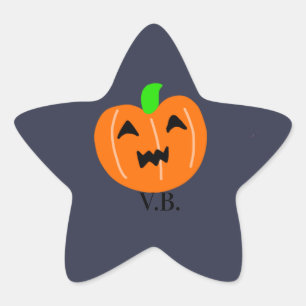 Orange pumpkin scary eyes halloween add name  star sticker
