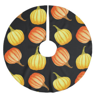 Orange Pumpkin: Seamless Watercolor Pattern. Brushed Polyester Tree Skirt