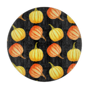 Orange Pumpkin: Seamless Watercolor Pattern. Cutting Board