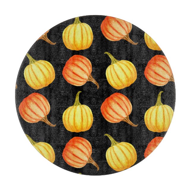 Orange Pumpkin: Seamless Watercolor Pattern. Cutting Board (Front)