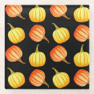 Orange Pumpkin: Seamless Watercolor Pattern. Glass Coaster