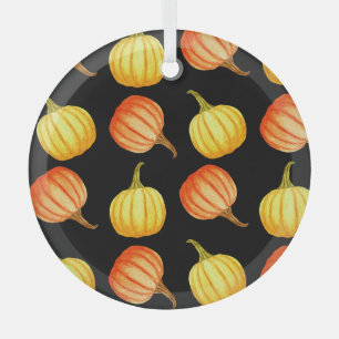 Orange Pumpkin: Seamless Watercolor Pattern. Glass Tree Decoration