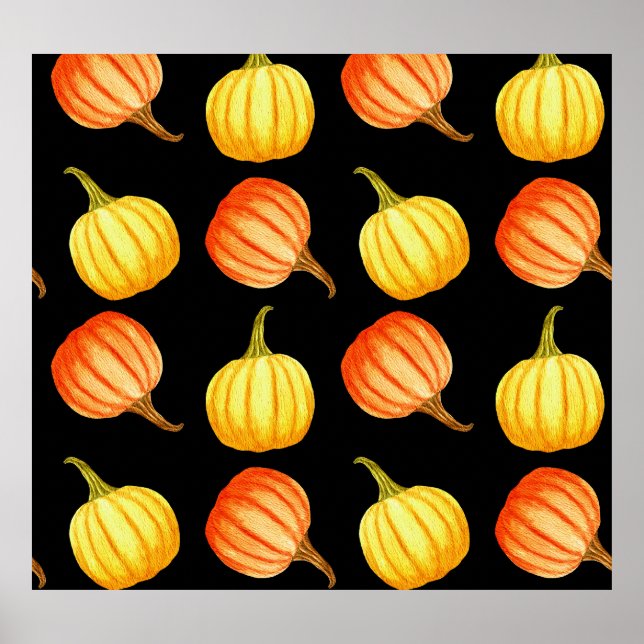 Orange Pumpkin: Seamless Watercolor Pattern. Poster (Front)