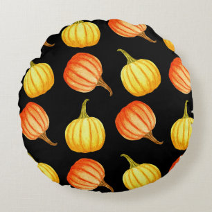 Orange Pumpkin: Seamless Watercolor Pattern. Round Cushion