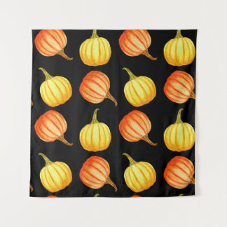 Orange Pumpkin: Seamless Watercolor Pattern. Tapestry