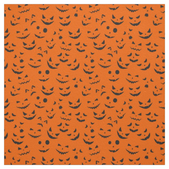 Orange Pumpkin Smile Happy Halloween Modern Fabric (Swatch)