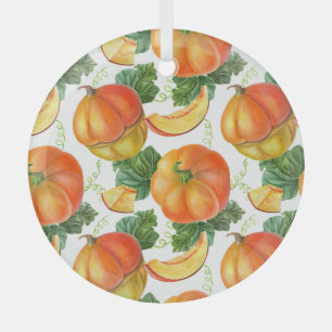 Orange Pumpkin: Summer-Autumn Vegetable Pattern. Glass Tree Decoration