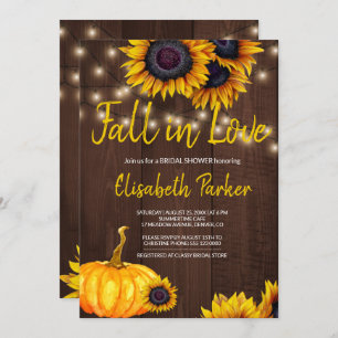 Orange Pumpkin Sunflowers Barn Wood Bridal Shower Invitation