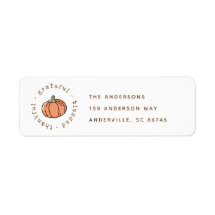 Orange Pumpkin Thakful Thanksgiving Return Address