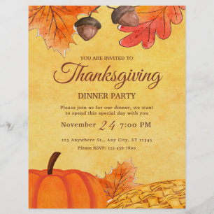 Orange Pumpkin Thanksgiving dinner party Printable Flyer