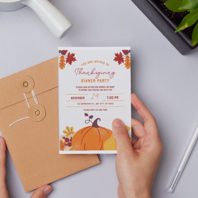 Orange Pumpkin Thanksgiving dinner party Printable Invitation (Creator Uploaded)
