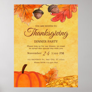 Orange Pumpkin Thanksgiving dinner party Printable Poster