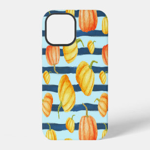 Orange pumpkin: watercolor striped decor. iPhone 12 case