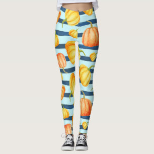 Orange pumpkin: watercolor striped decor. leggings