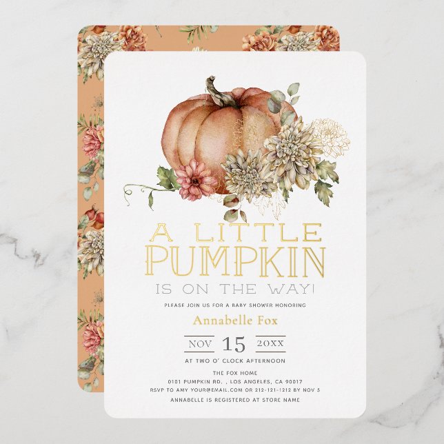 Orange Pumpkin & White Dahlia Baby Shower (Front/Back)