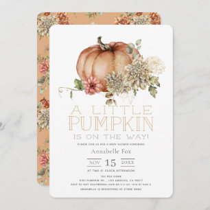 Orange Pumpkin & White Dahlia Baby Shower Invitation