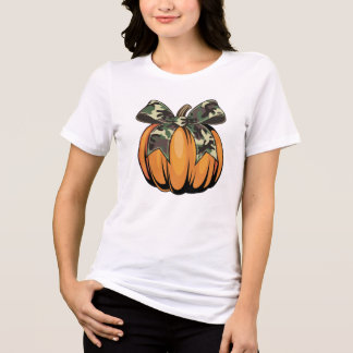 Orange Pumpkin with Camouflage Bow Autumn Hallowee Tri-Blend Shirt