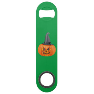 Orange pumpkin with dark grey hat Bottle Opener