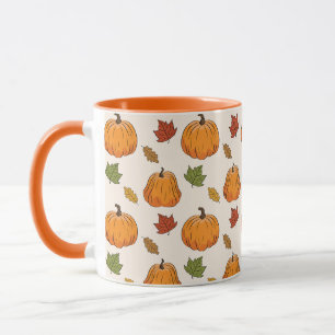 Orange Pumpkins And Autumn Leaves Pattern Mug