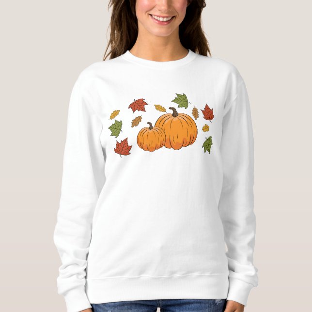 Orange Pumpkins And Autumn Leaves  Sweatshirt (Front)