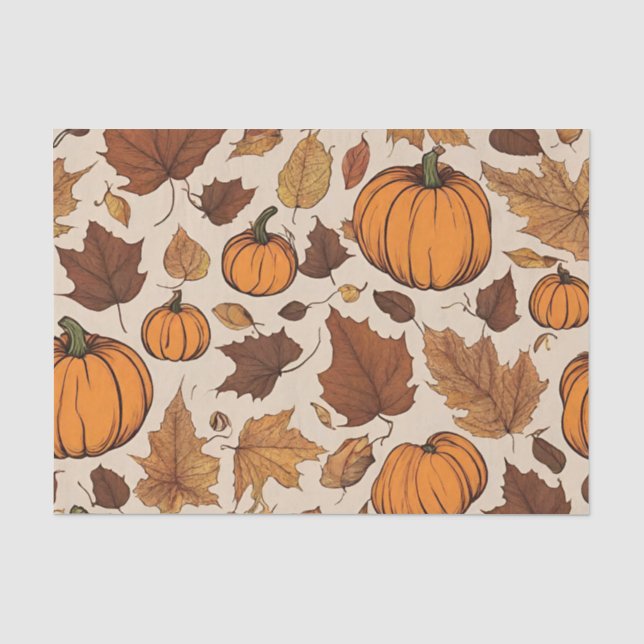Orange Pumpkins and Autumn Leaves  Tissue Paper (Front)