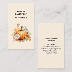 Orange Pumpkins and Flowers Autumn Business Card