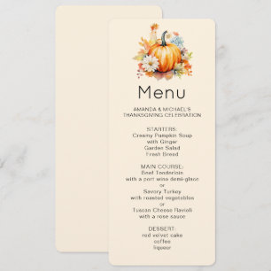 Orange Pumpkins and Flowers Autumn Menu Invitation
