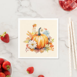 Orange Pumpkins and Flowers Autumn Napkin