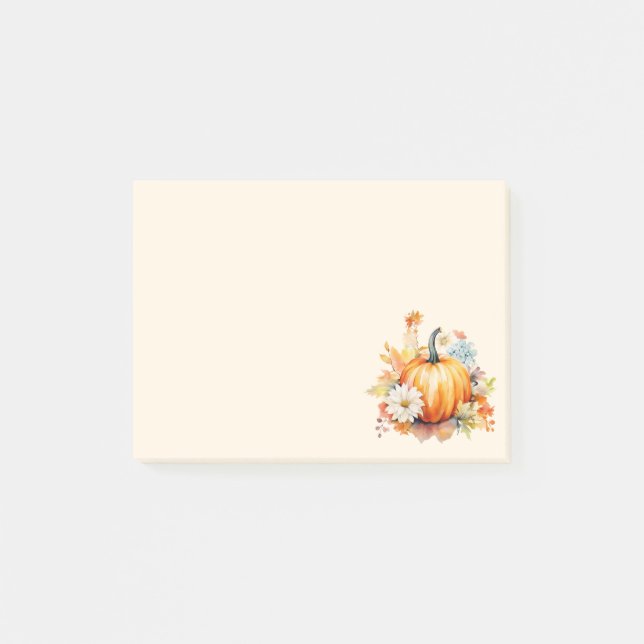 Orange Pumpkins and Flowers Autumn Post-it Notes (Front)