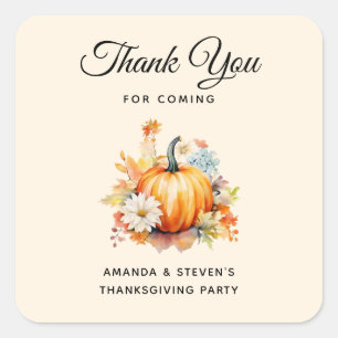 Orange Pumpkins and Flowers Autumn Thank You Square Sticker